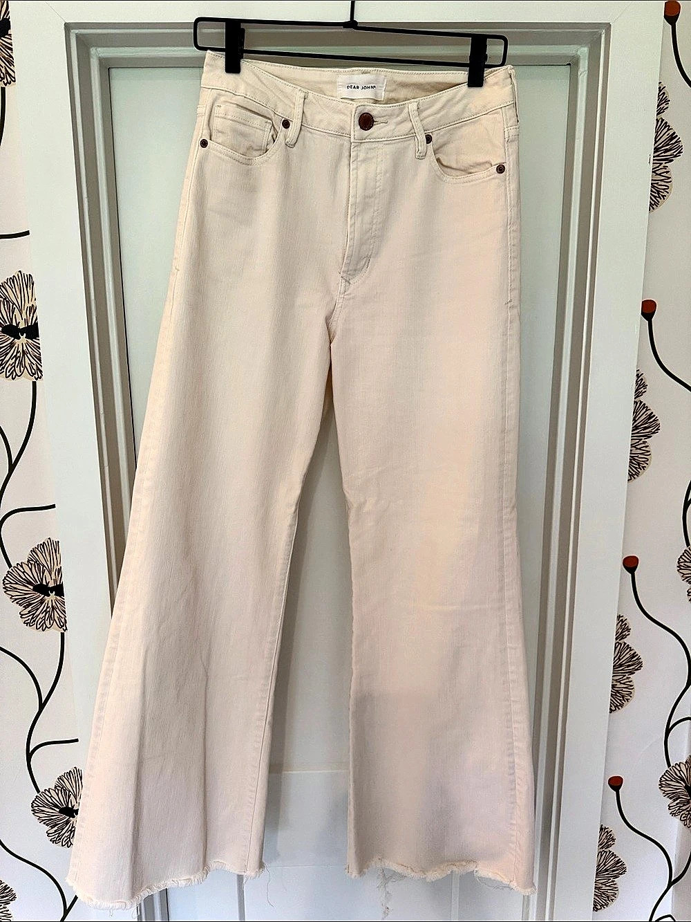 Dear John Fiona High Rise Raw Hem Wide Leg Jeans Wide Leg Jeans in Cream